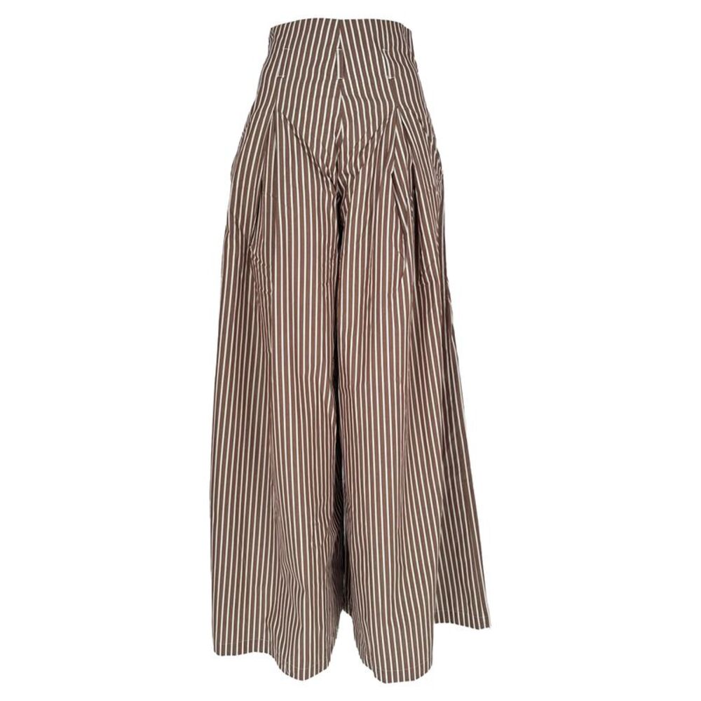Maria De La Orden Striped Wide-Leg Trousers in Brown Cotton